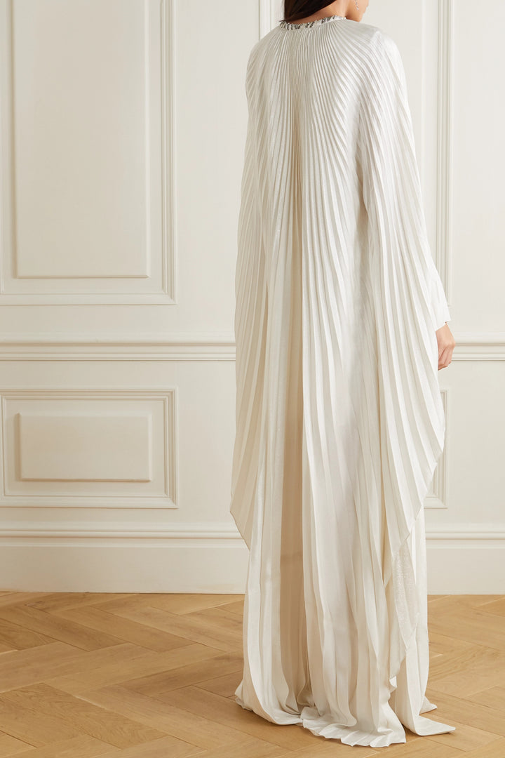 Pleated Kaftan Dress with Crystal Beading