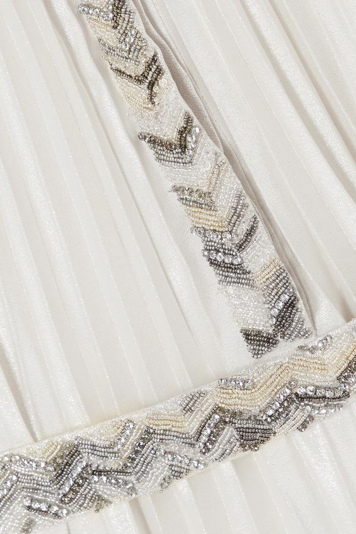 Pleated Kaftan Dress with Crystal Beading