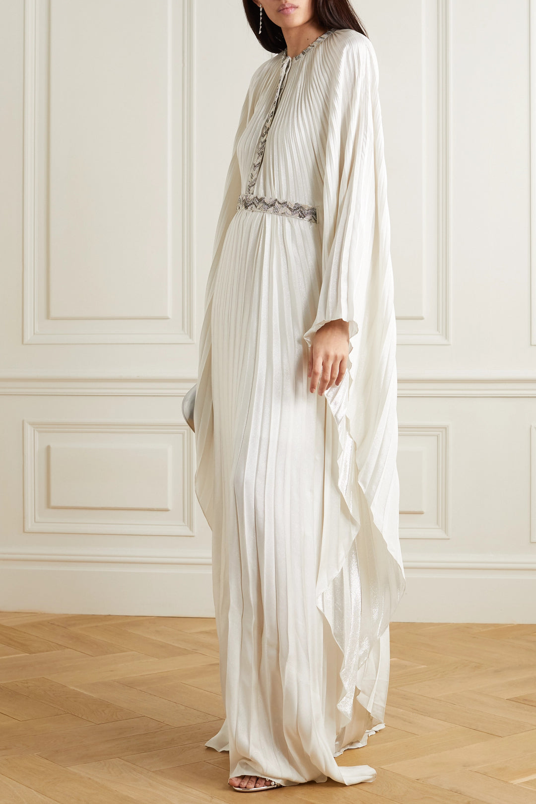 Pleated Kaftan Dress with Crystal Beading
