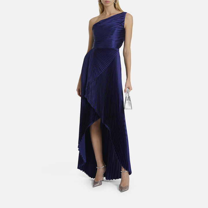 ONE-SHOULDER ASYMMETRIC PLEATED SOLID SILK GOWN