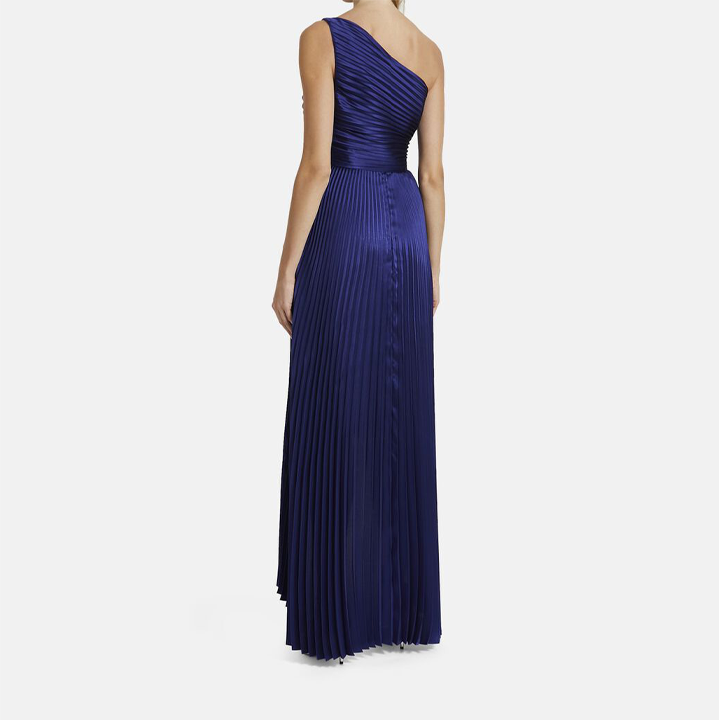 ONE-SHOULDER ASYMMETRIC PLEATED SOLID SILK GOWN