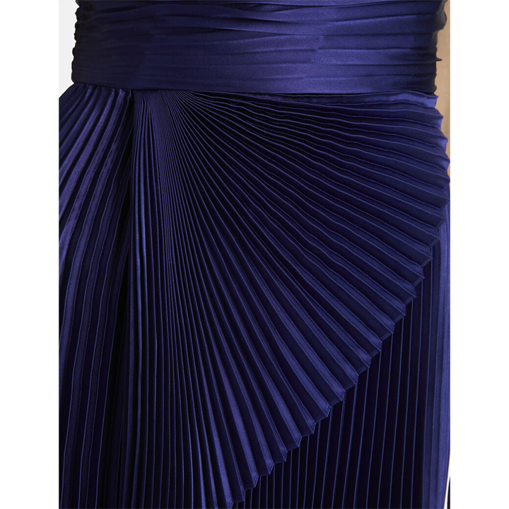 ONE-SHOULDER ASYMMETRIC PLEATED SOLID SILK GOWN