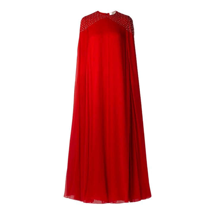 Cape-effect crystal-embellished silk-chiffon gown.