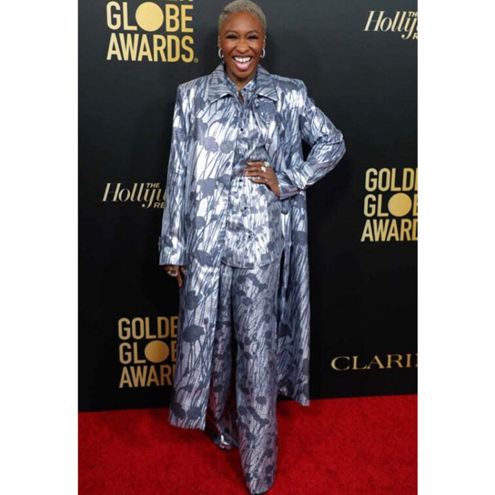 Cynthia Erivo wears SemSem Printed Lamé Blouse.