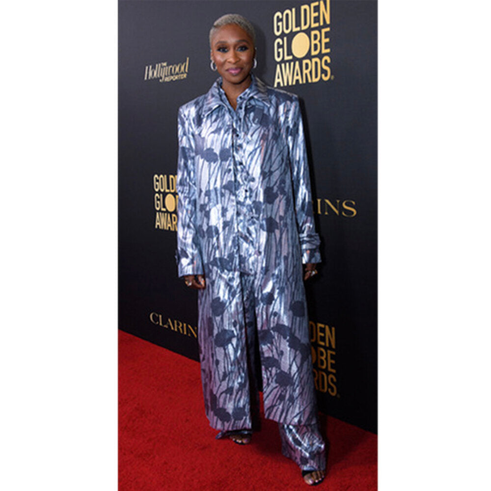Cynthia Erivo wears SemSem Printed Lamé Coat.
