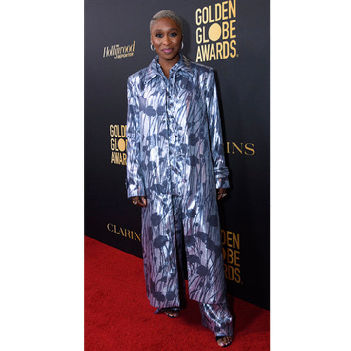 Cynthia Erivo wears SemSem Printed Lamé Coat.