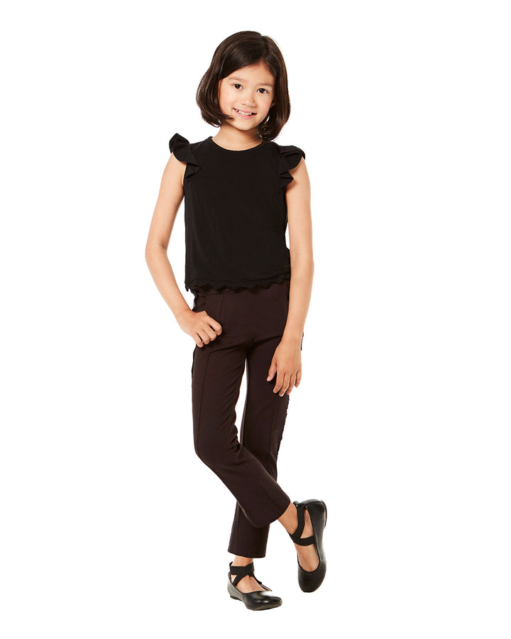 Girls Dalia Lace Trimmed Pants - Black