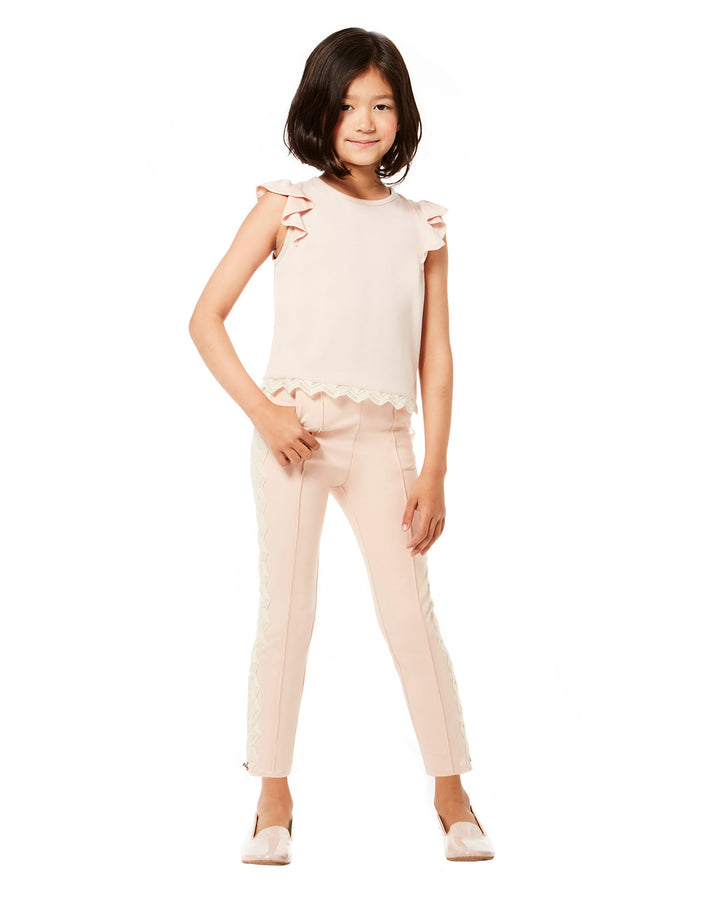 Girls Dalia Lace Trimmed Pants - Blush