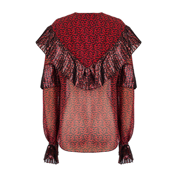 Leopard Open Shoulder Ruffle Top