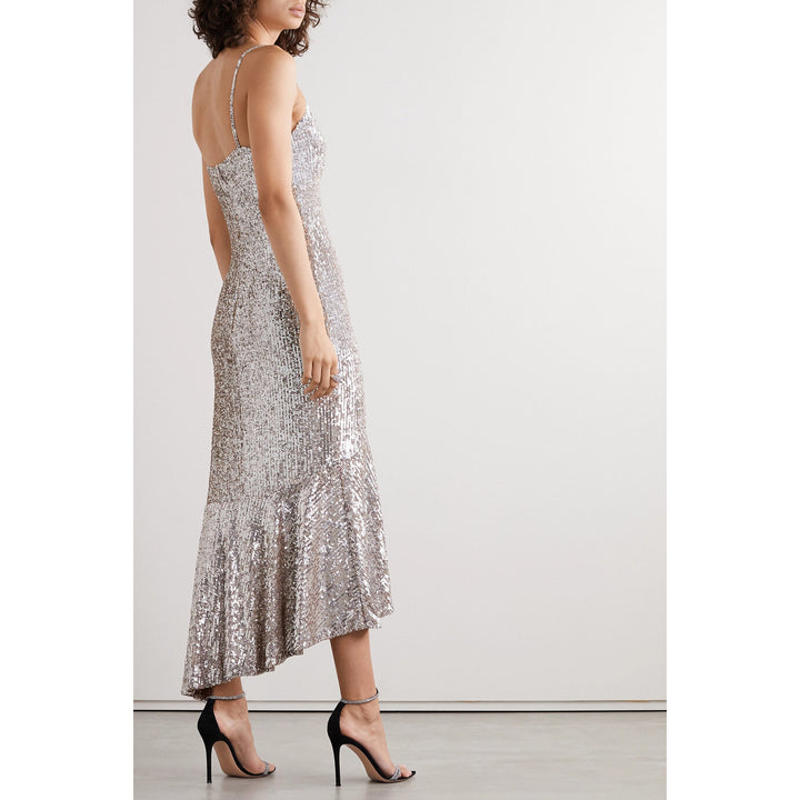 Model Wearing SemSem Asymmetric Sequined Tulle Midi Dress.