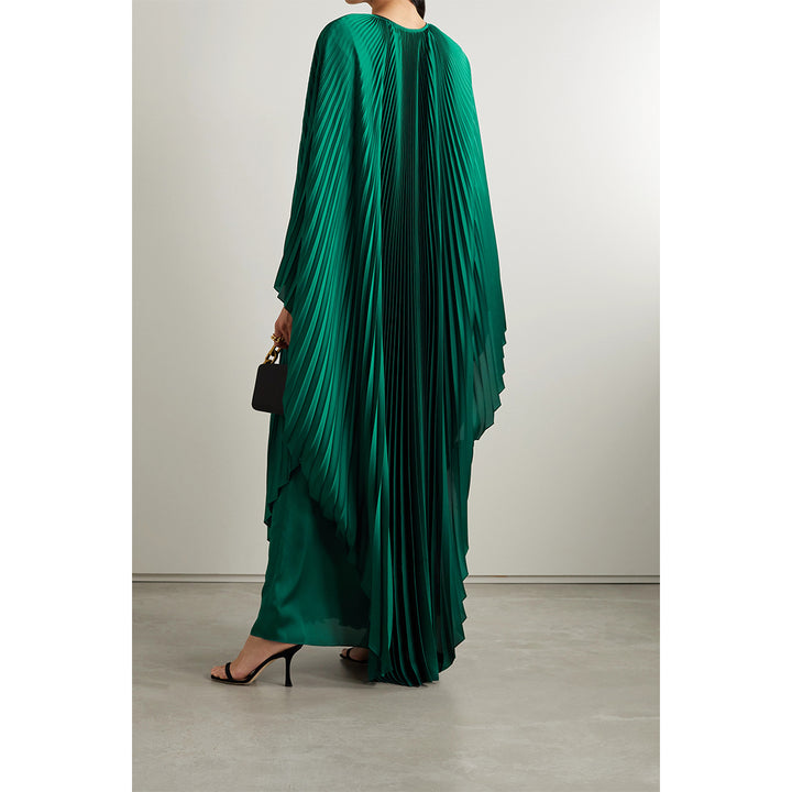 Model Wearing SemSem Crystal-Embellished Plissé-Satin Maxi Dress.