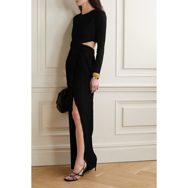Model Wearing SemSem Cutout Pleated Jersey Gown.