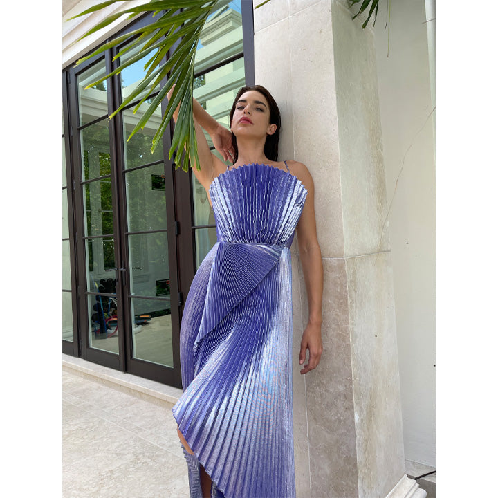 Draped Silk-Blend Pliss-lam Gown, US 10 Draped Silk-Blend Pliss-lam Gown, US 10