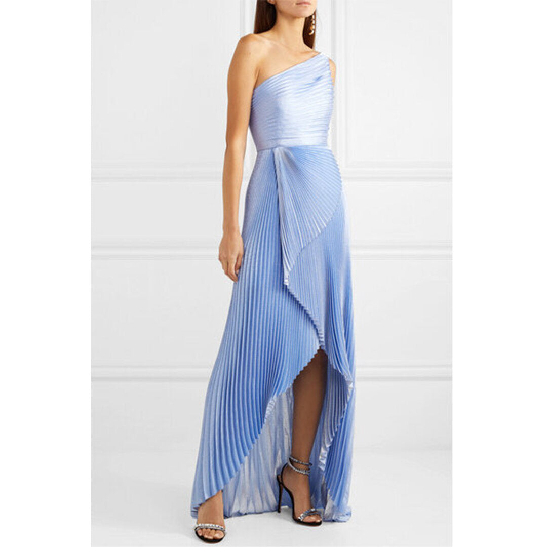 One-Shoulder Silk Metallic Pliss Gown SemSem One-Shoulder Silk Metallic Pliss Gown SemSem