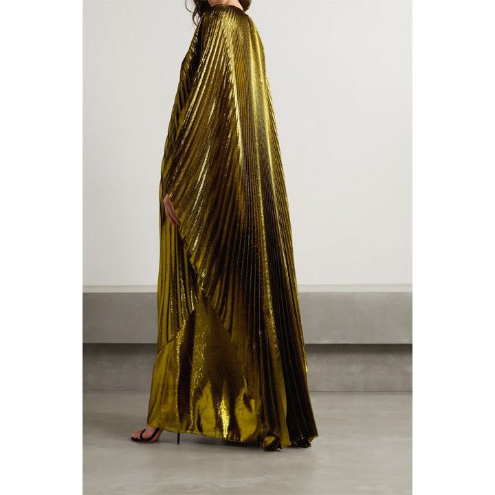 Model Wearing SemSem Swarovski Crystal-Embellished Plissé-Lamé Gown.