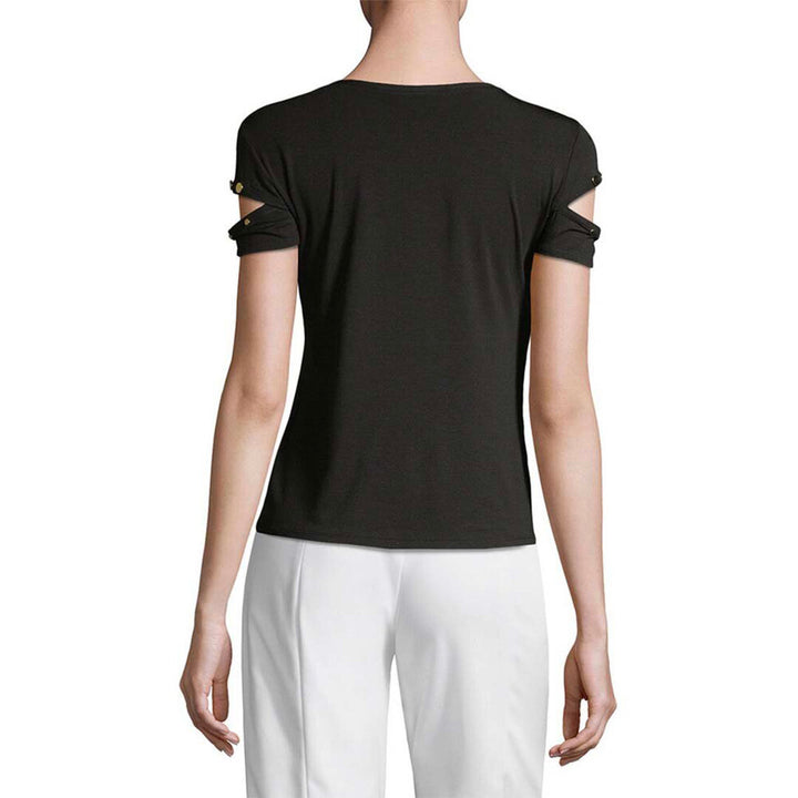 Model Wears SemSem Malak Gold Snap Top - Meterorite.