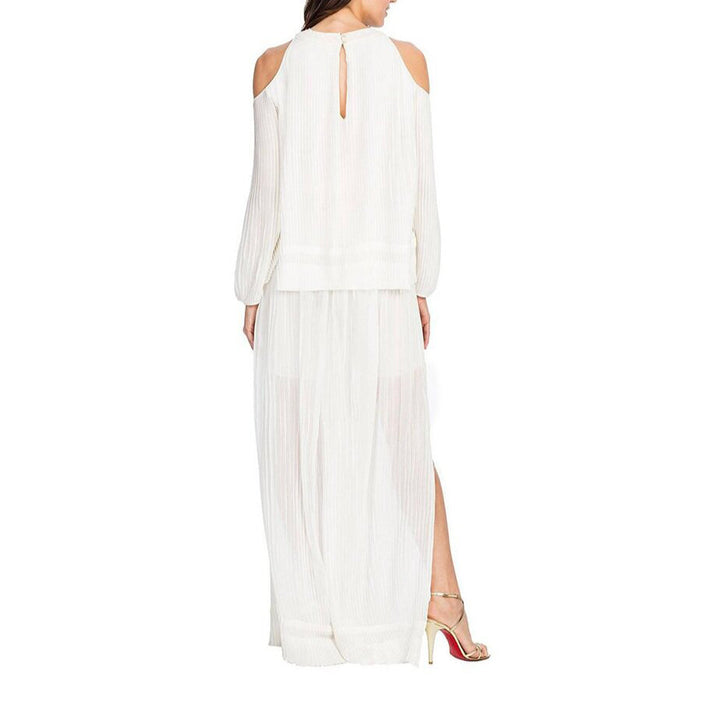 Model Wears SemSem Maryam Pleated Long Sleeve Top - Egret.