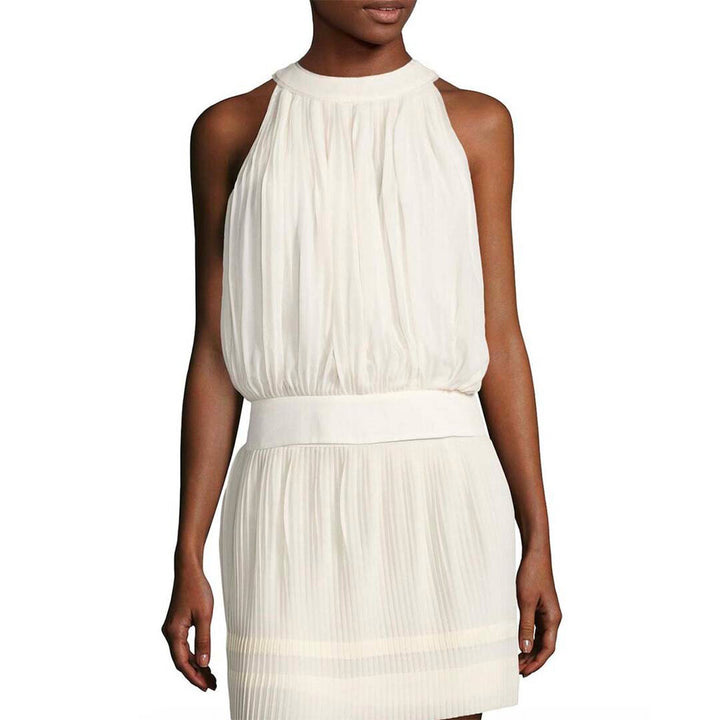 Model Wears SemSem Maryam Pleated Sleeveless Top - Egret.