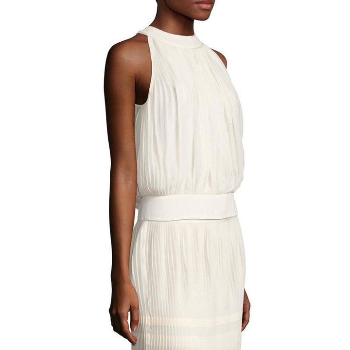 Model Wears SemSem Maryam Pleated Sleeveless Top - Egret.