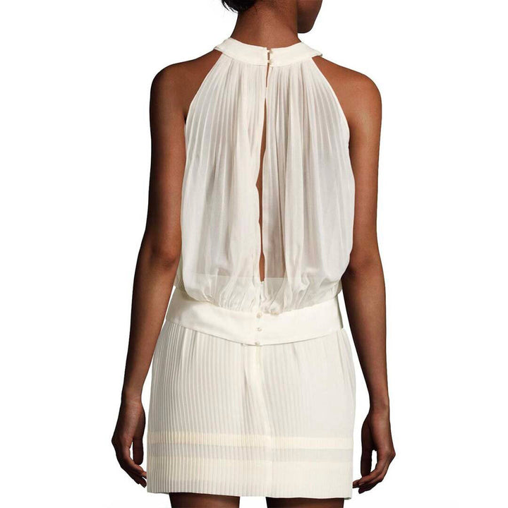 Model Wears SemSem Maryam Pleated Sleeveless Top - Egret.