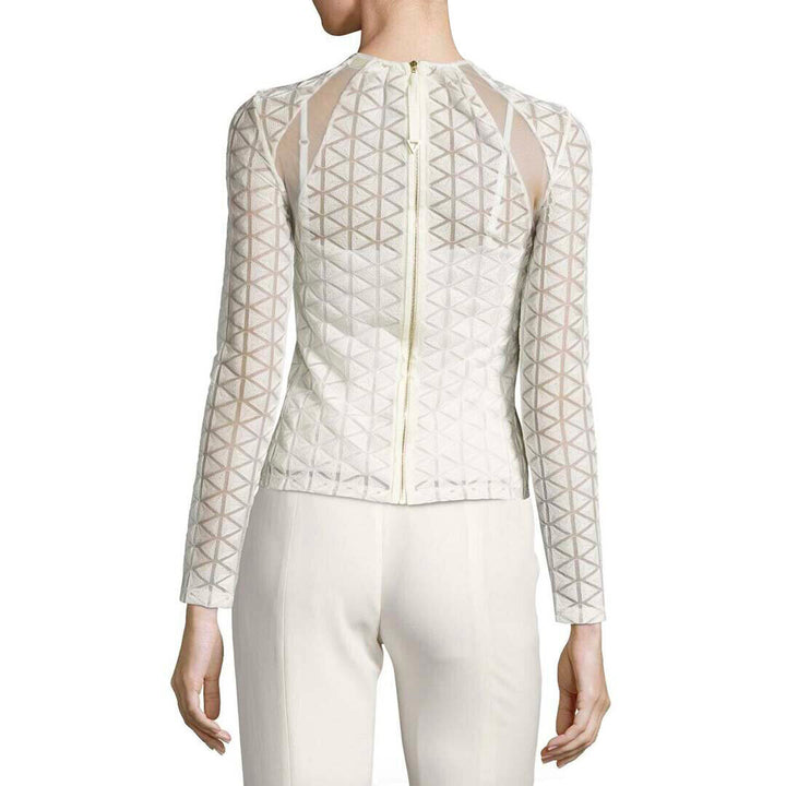 Model Wears SemSem Norah Long Sleeve Embroidered Top - Egret.