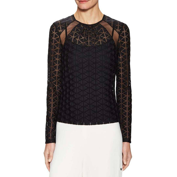 Model Wears SemSem Norah Long Sleeve Embroidered Top - Meteorite.