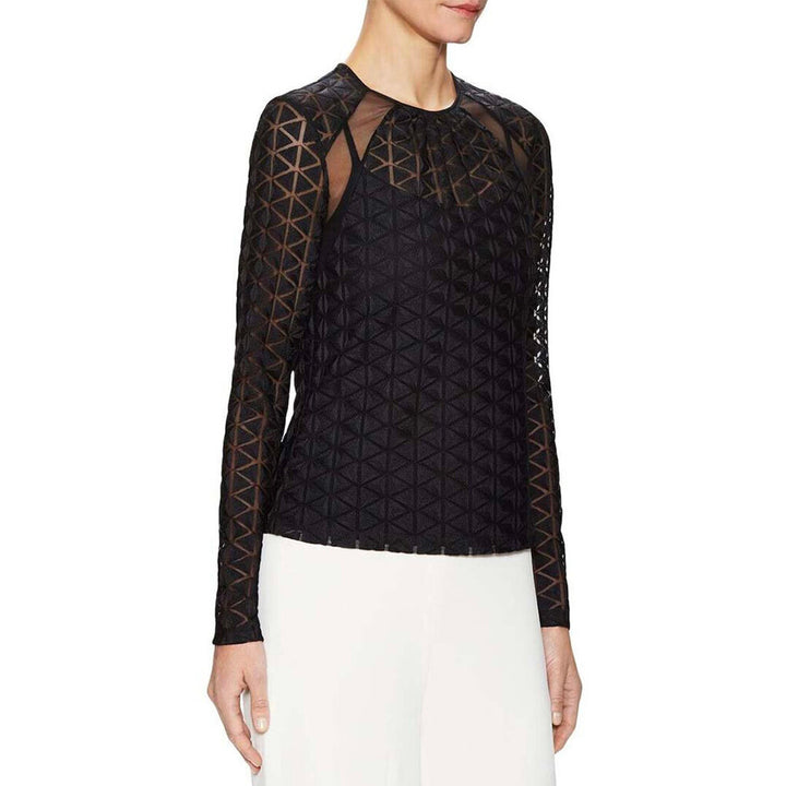 Model Wears SemSem Norah Long Sleeve Embroidered Top - Meteorite.