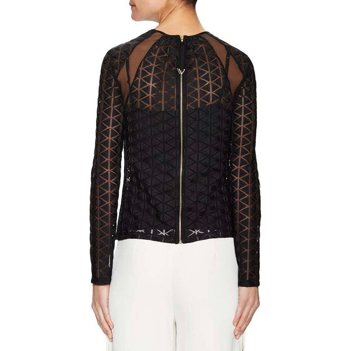 Model Wears SemSem Norah Long Sleeve Embroidered Top - Meteorite.