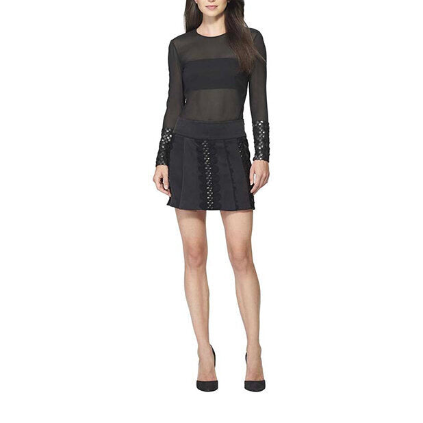 Model wears SemSem Farah Embroidered Chiffon Top - Black.