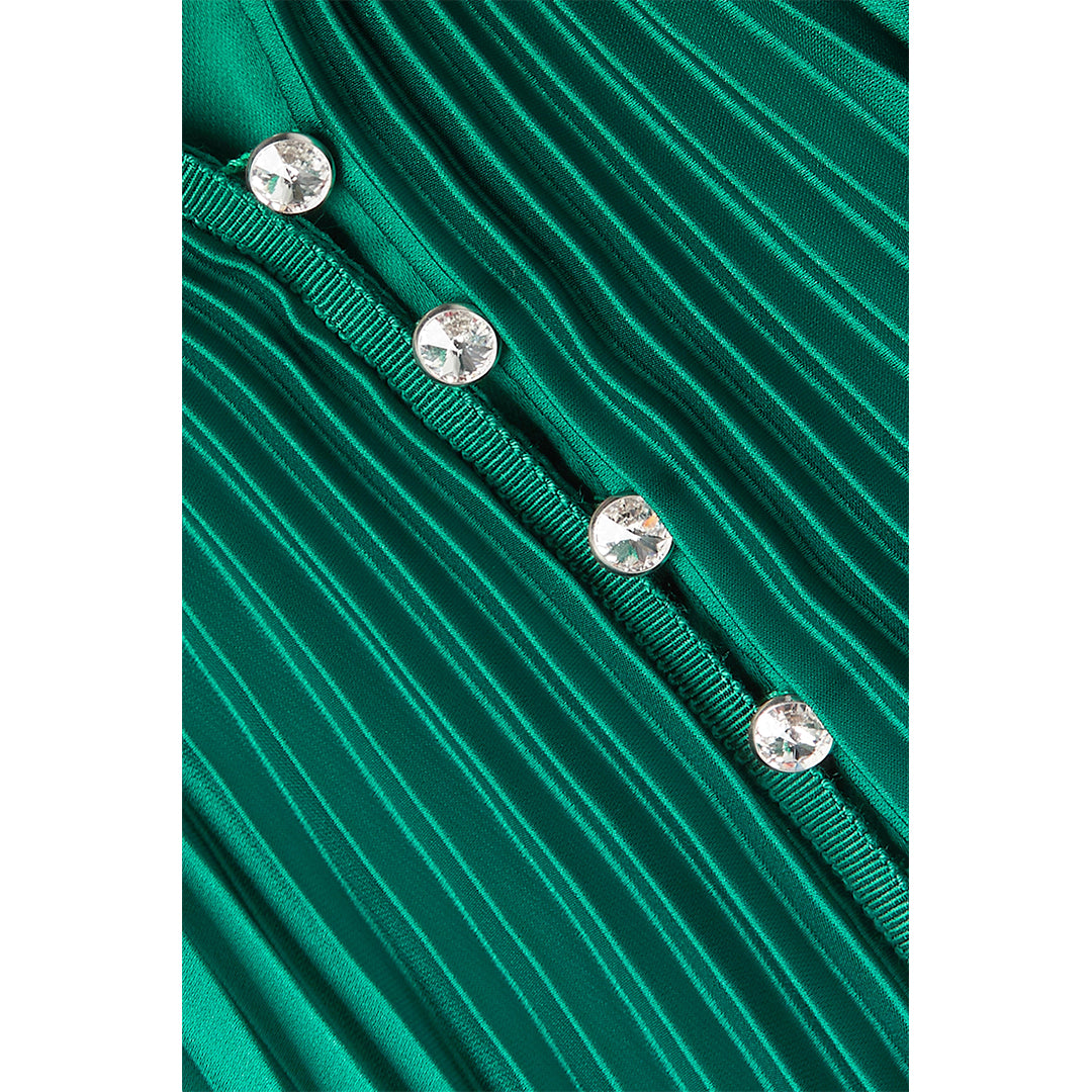 SemSem Crystal-Embellished Plissé-Satin Maxi Dress.
