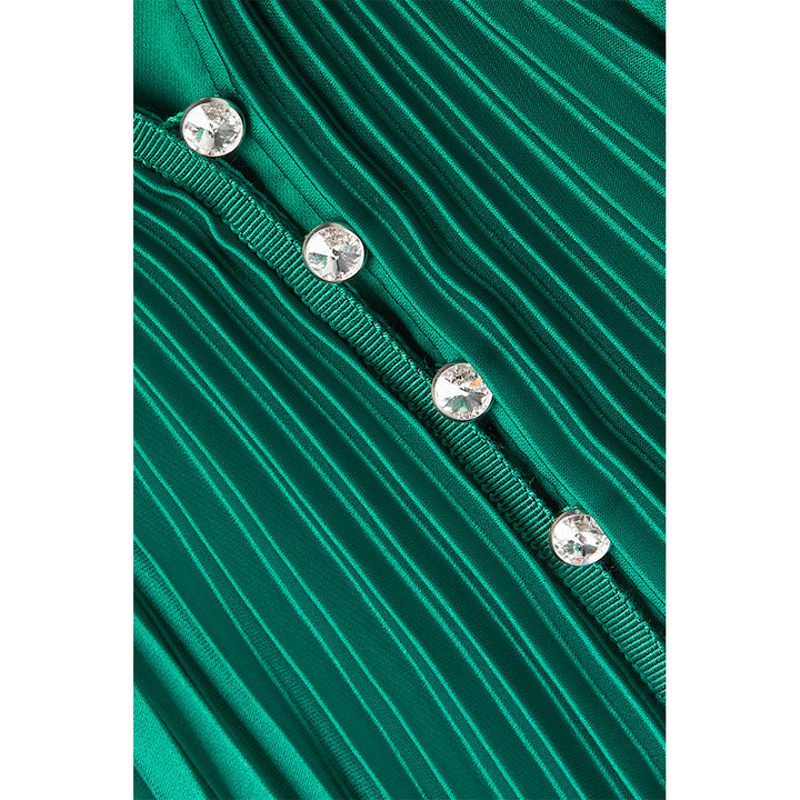 SemSem Crystal-Embellished Plissé-Satin Maxi Dress.