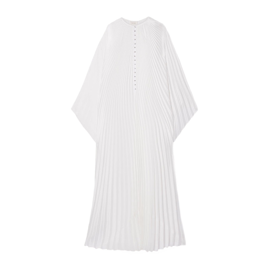 SemSem Crystal Embellished Plissé-Satin Maxi Dress.