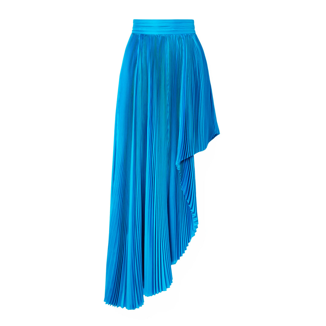 SemSem Draped Asymmetric Plissé Silk-Charmeuse Maxi Skirt.