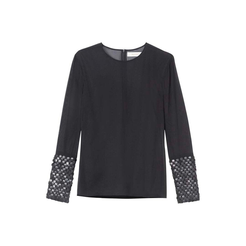 SemSem Farah Embroidered Chiffon Top - Black.