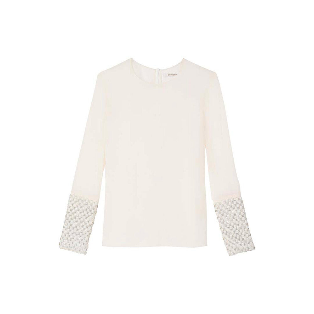 SemSem Farah Embroidered Chiffon Top - Cream.