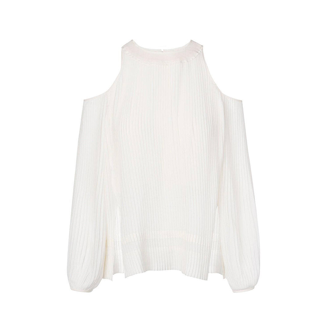SemSem Maryam Pleated Long Sleeve Top - Egret.