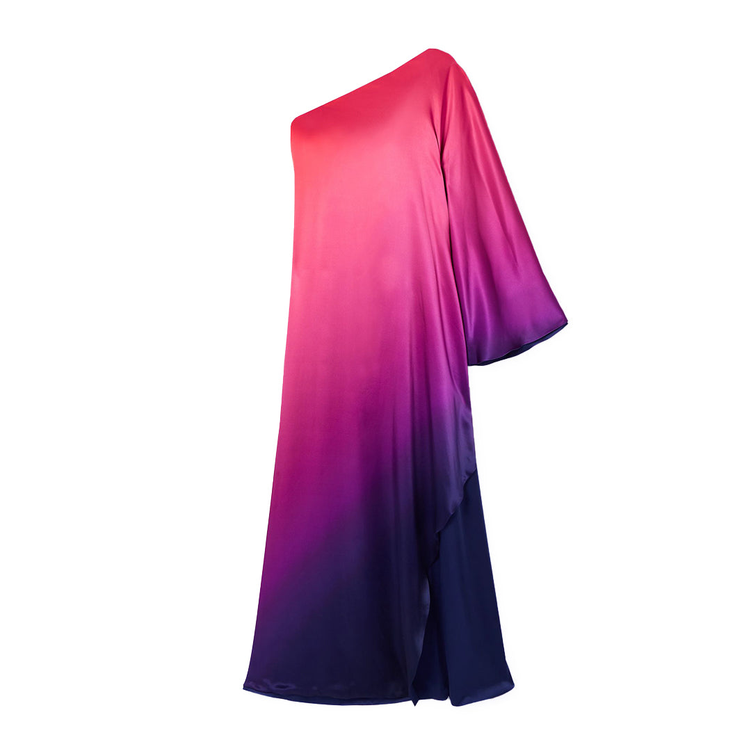 SemSem One-Shoulder Ombré Silk-Charmeuse Kaftan.