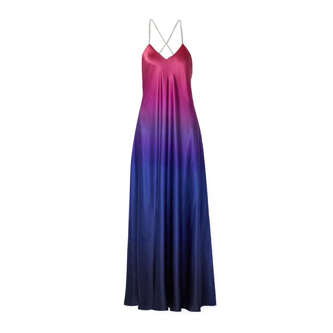 ombre satin dress Elevate Your Style with the Strappy Halter Backless Maxi D Canary Houze Cowl neckline Women's Shayna Hammered Satin Dress