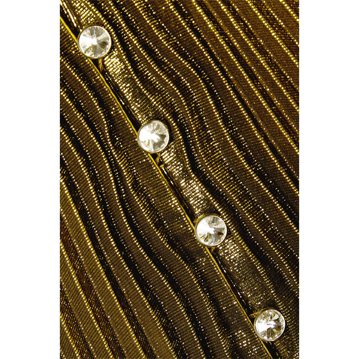SemSem Swarovski Crystal-Embellished Plissé-Lamé Gown.