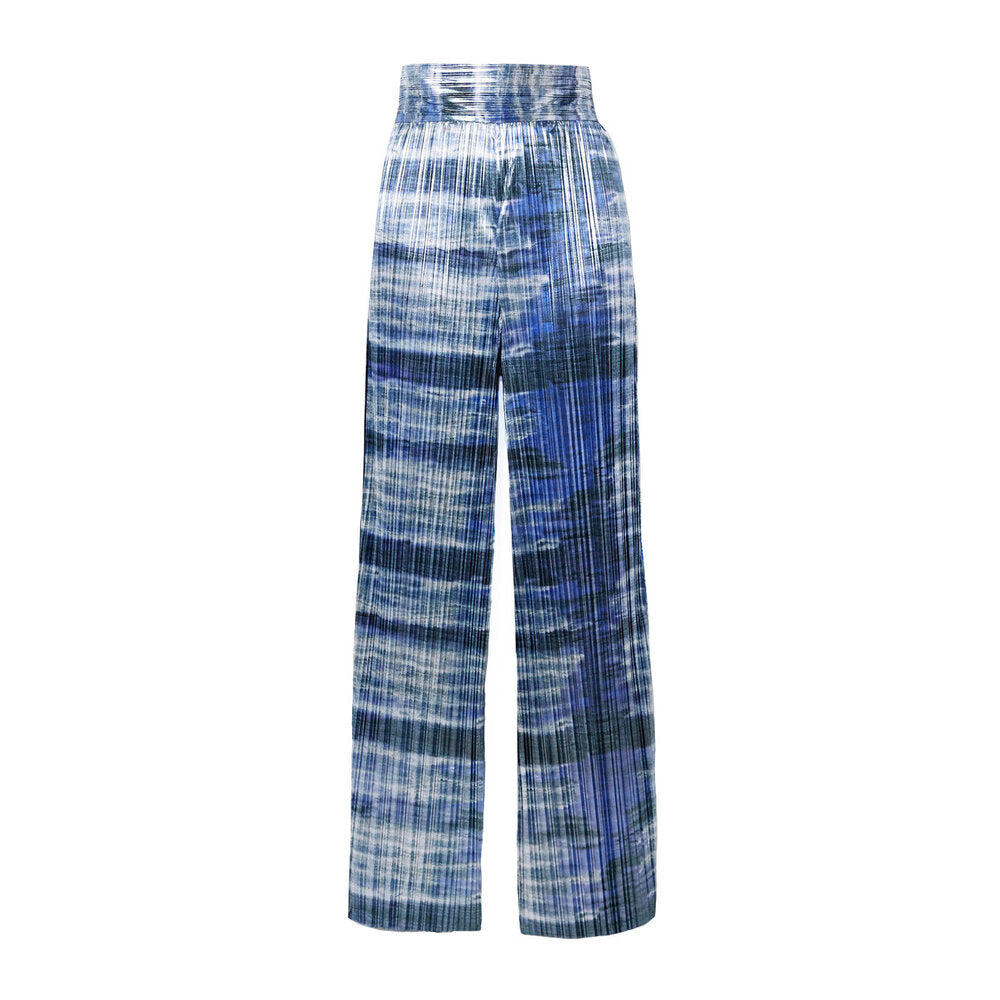 SemSem Tie-Dyed Plissé-Lamé Wide-Leg Pants.
