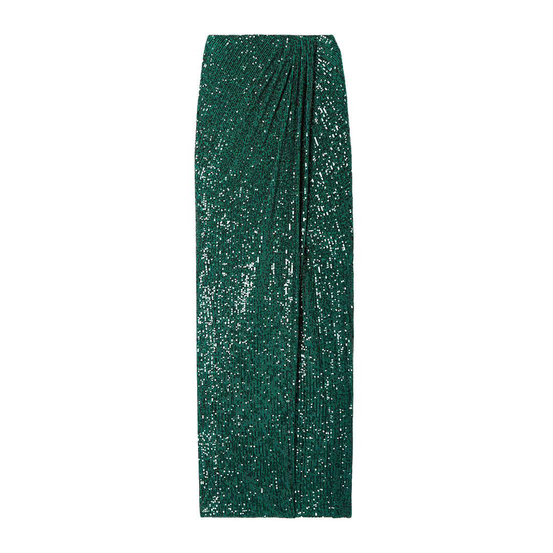 SemSem Wrap-Effect Sequined Stretch-Tulle Midi Skirt.