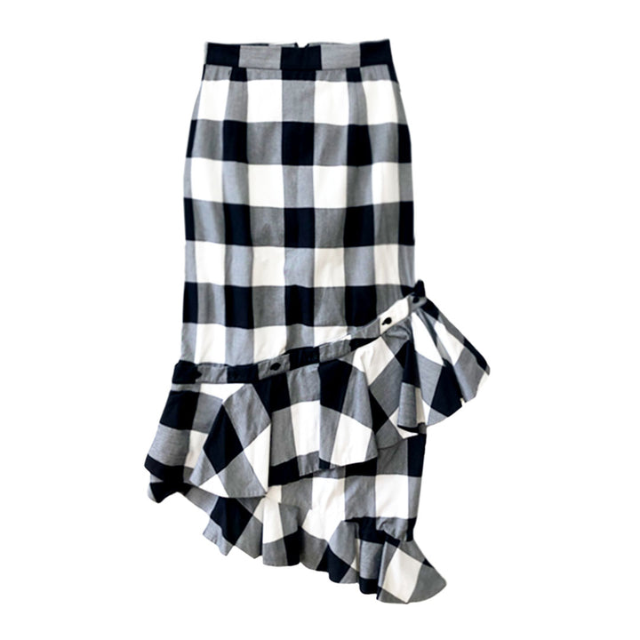 Checkered Skirt with Ruffle Hem