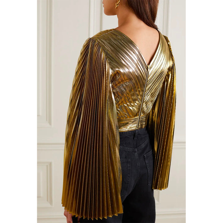 Gold Plissé Wrap Effect Top