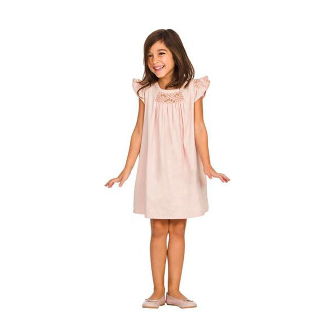 Girls Hana Smocked Dress- Pale Blush