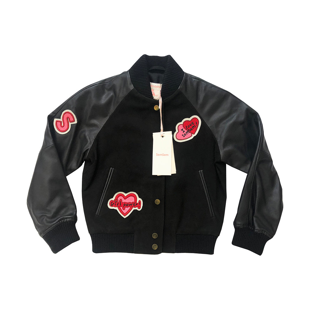 Girls Hanna Leather Bomber Jacket - Black