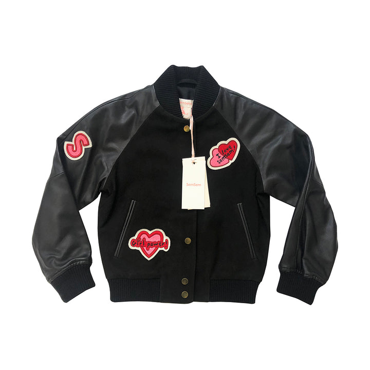 Girls Hanna Leather Bomber Jacket - Black