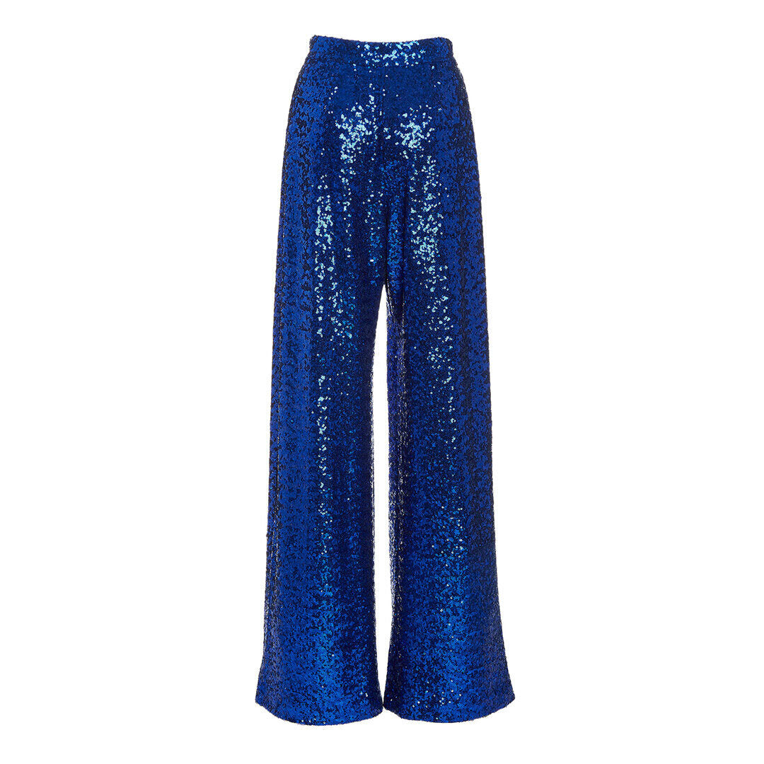 Sequin-Embellished Pleated Wide-Leg Trousers