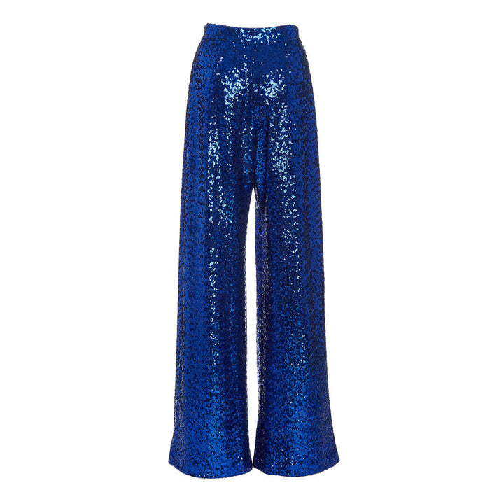 Sequin-Embellished Pleated Wide-Leg Trousers