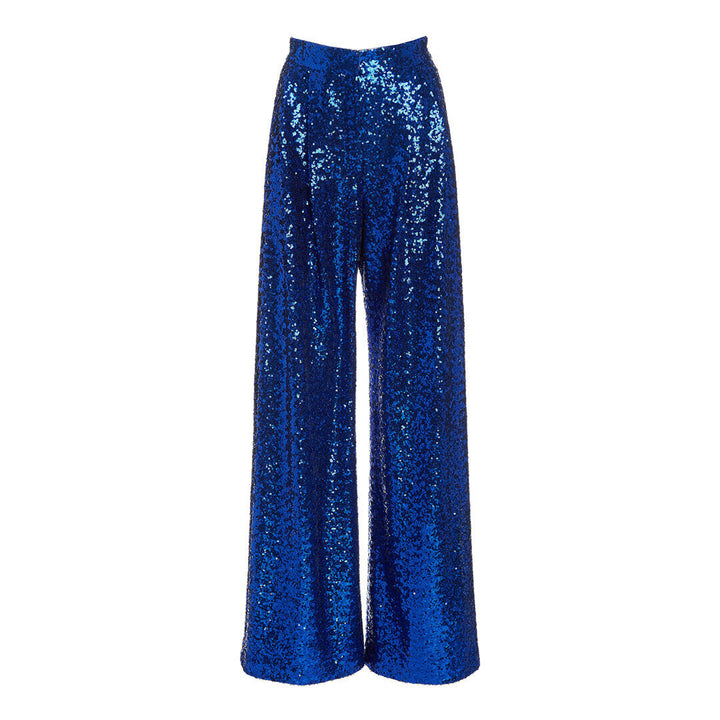 Sequin-Embellished Pleated Wide-Leg Trousers