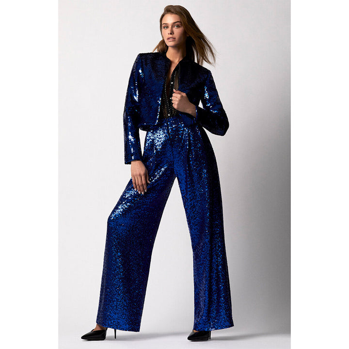 Sequin-Embellished Pleated Wide-Leg Trousers